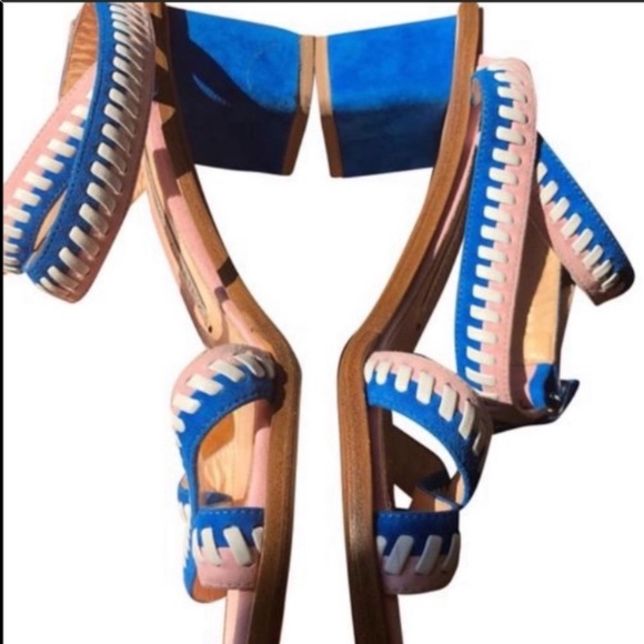 New - BLUE Andrea Gomez Bea suede block heels - Picture 5 of 8